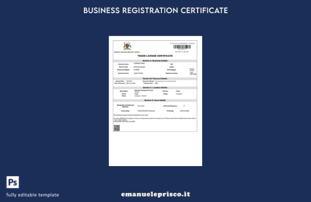 certificato di licenza commerciale Uganda Makindye stile verificato modello Word